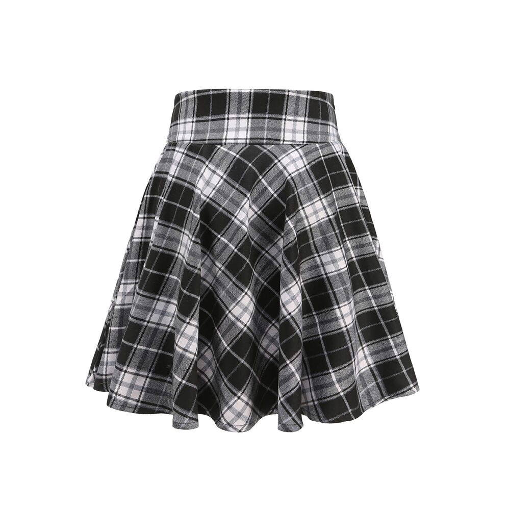 3858 Gothic Punk Plaid Pleated High Waisted Short A-line Flare Mini Skirt - Picture 2 of 6